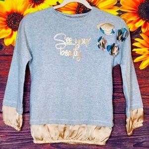 Brums Girls Sweater Top flowers gray cream